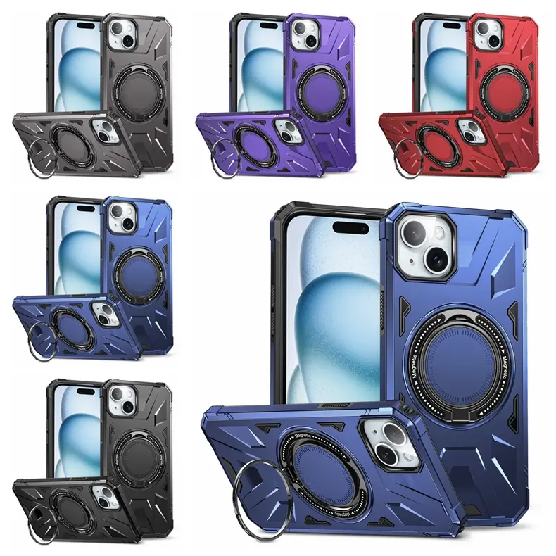 Shockproof MagSafe Magnetic Case Cover For Apple iPhone 16 / 15 / 14 / 13 / Plus / Pro / Pro Max / Shockproof Protection Ring Stand Kickstand Protector Phonecase