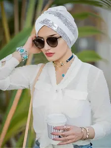 Women's Sequined Headscarf Hat Turban Hijab, Fashion Trendy Style, Multi-Color Options, Sparkling Eye-Catching Accessory for Parties and Daily Use