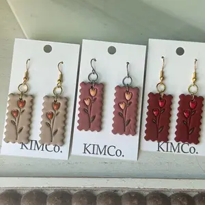 Pressed Heart Stem Polymer Clay Earrings