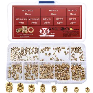 305 count Brass Knurled Thread Insert Nuts, M2 M2.5 M3 Female Thread Heat Set Inserts, Embedment Nuts Inserts Kit for  Printing Injection Molding