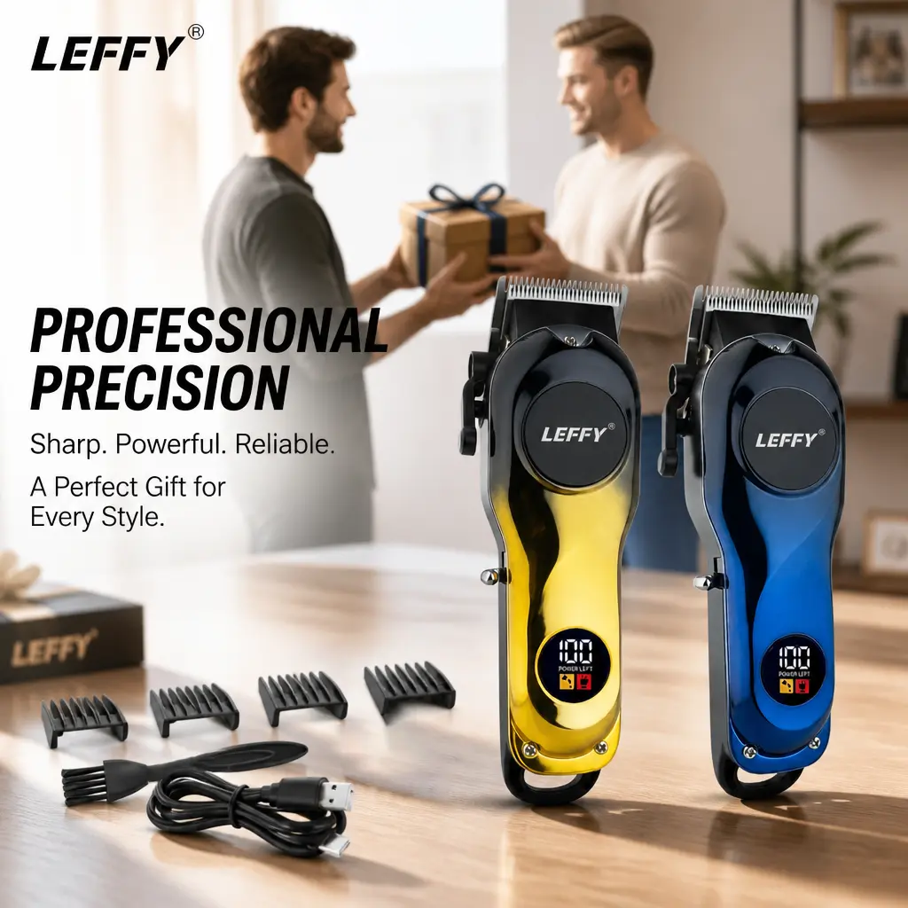 LEFFY 4-in-1 Cordless USB Rechargeable Hair Clipper Kit - Mini Professional Barber Supply with Adjustable Blade, Dry Clipping Function, Armpit Hair Compatibility, LCD Power Display, Clipper Guards, Full Accessories, Ideal Gift metal body