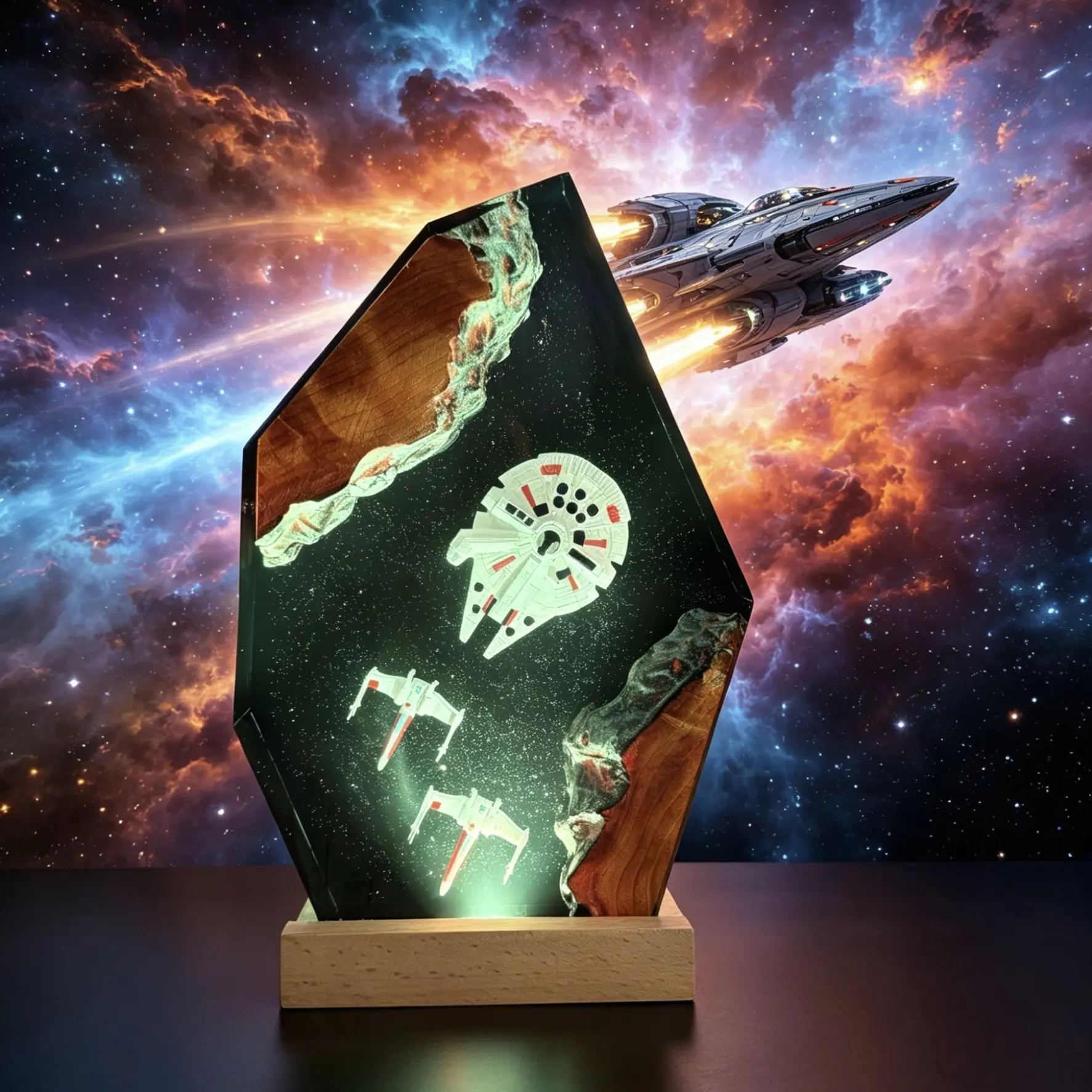 Space Galaxy Resin Night Light Handmade Galactic Spaceship Resin Lamp with USB Port Variable Lights, Unique Desktop Ornaments Multi-Color LED Light, Ideal Home Bedroom Decor, Perfect Festivals Gift  for Friend Family
