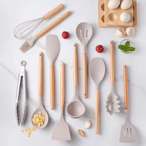 12pcs Silicone Kitchen Utensil Set with Wooden Handles – Non-Stick Cooking Tools, Heat Resistant Kitchen Gadgets