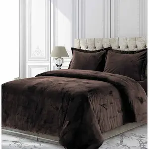 2pc Twin Venice Velvet Oversized Solid Duet Set Chocolate - Tribeca Living: Reversible Polyester Bedding Set with Sham