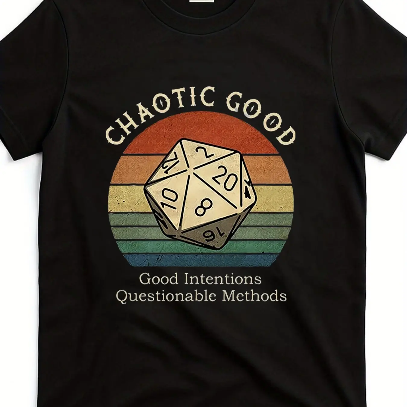 Women's Chaotic Good Vintage D20 Dice Graphic T-Shirt - Shortleeve, Round Neck, Soft, Casual, Dungeons & Dragons Tabletop Game Themed, Vintage Distressed, Daily Wear for Tabletop Game Enthusiasts, Shortsleeve, Tshirt