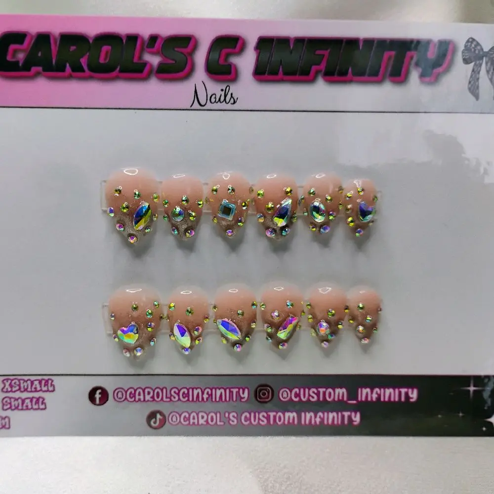 short stiletto nails with rhinestone