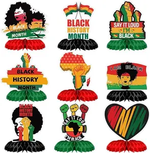 9 Pcs Black History Month Honeycomb Table Centerpieces Black History Month Decorations African American Festival Table Toppers Decor for Fiesta Themed Juneteenth Party Supplies