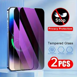 2pcs Anti-Blue Light Privacy Smartphone Screen Protectors for IPhone17 Pro Max/17/16/15/14/13/12/11 Pro/Pro Max/Plus/Mini/XR/X/XS/Xs Max,with Blue Light Filter and Anti-Scratch Coating,Protective,Full Screen Protection,Shatterproof
