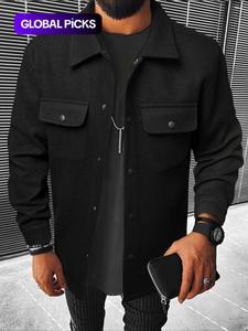 men's simple plain button front pocket longsleeves jacket coats, men designer clothes, stylish streetwear collared long sleeve outerwear for fall & winter, vintage men's drippy outfits going out outfit, menswear, fall outfits winter jacket