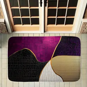 Luxury Abstract Doormat Purple Gold Geometric Welcome Mat Non Slip Absorbent Entrance Floor Rug Gold Foil Line Mosaic Patchwork Area Carpet for Front Door Indoor Outdoor Home Decor Art Foot Pad