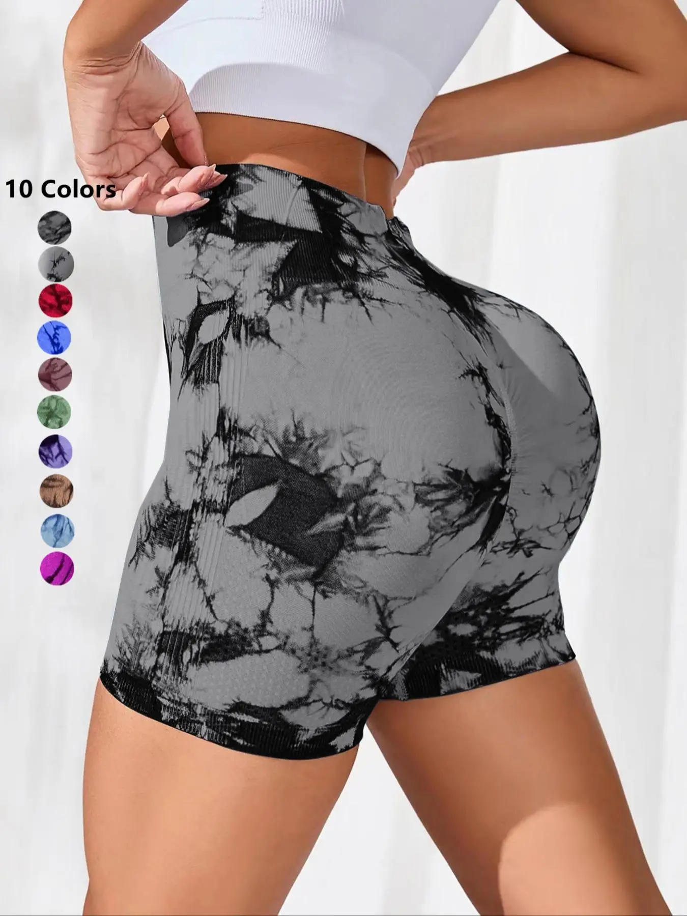 Women's Tie Dye Print High Waist Seamless Sports Tummy Control Leggings, Casual Comfy Breathable Wide Waistband Skinny Shorts Yoga Leggings for Exerci