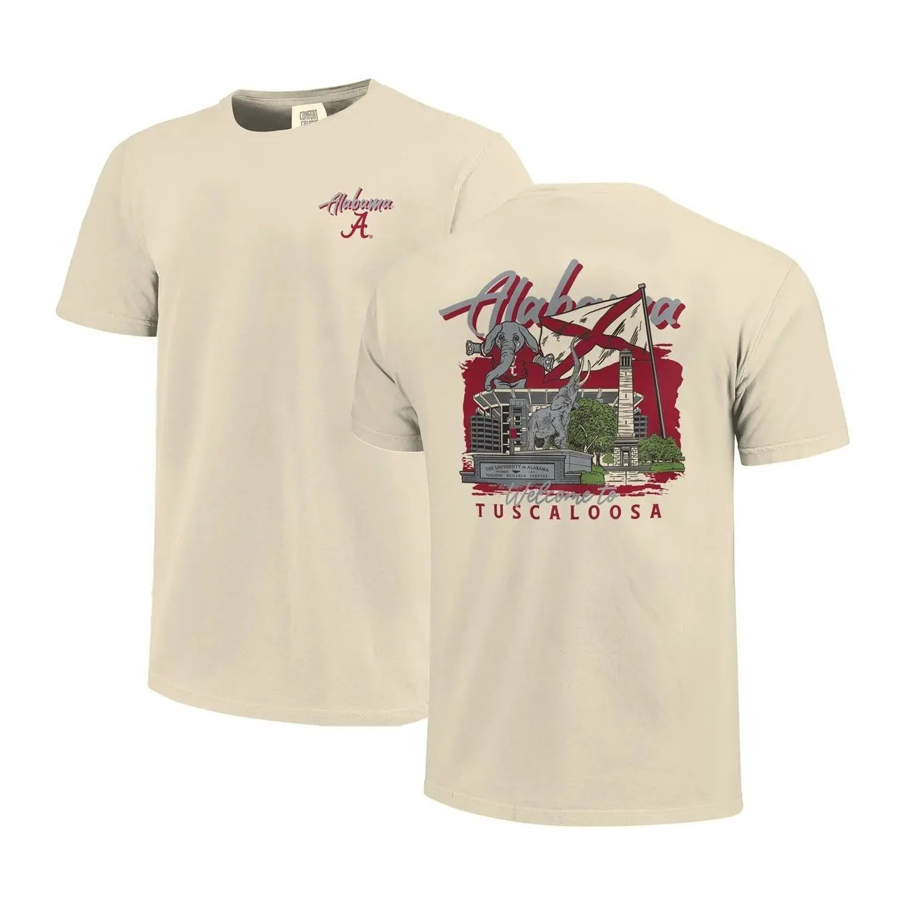 Alabama Crimson Tide Image One Comfort Colors Hand-Drawn Campus Stack T-Shirt - Natural