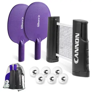 Cannon Sports Table Tennis Set – 2 Unbreakable Paddles, 6 3-Star Balls, Retractable Net & Carry Bag – Clamp-On Portable Ping Pong Net Fits Tables up to 2 Inch Thick, Extends to 6 Feet