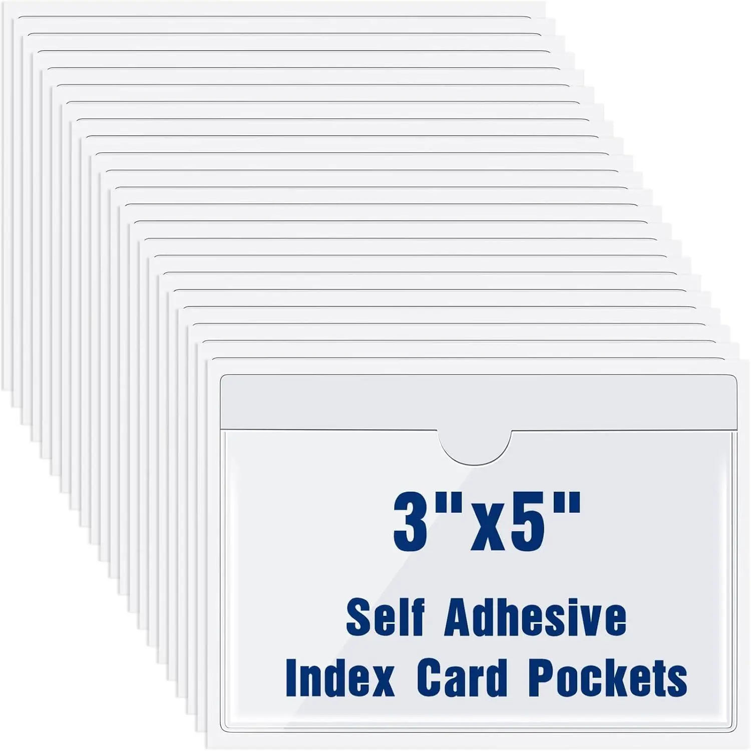 50 Pack Self Adhesive Index Card Pockets with Top Open for Loading, Clear Plastic Labels Holders for Organizing and Protecting Your Index Cards or Photos(3.7 x 5.3 Inches)