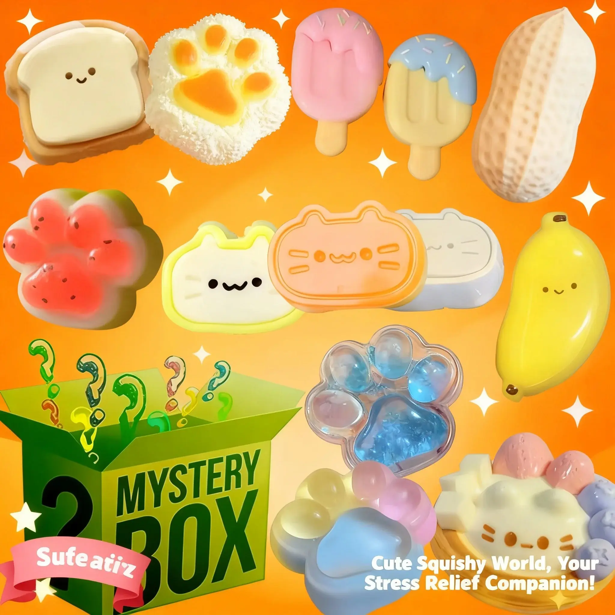Kawaii Blind Box Cat Paw Mochi Squishy Mystery Simulated Food Fidget Toy Cute Squeeze Foot Antistress Stress Relief Toy
