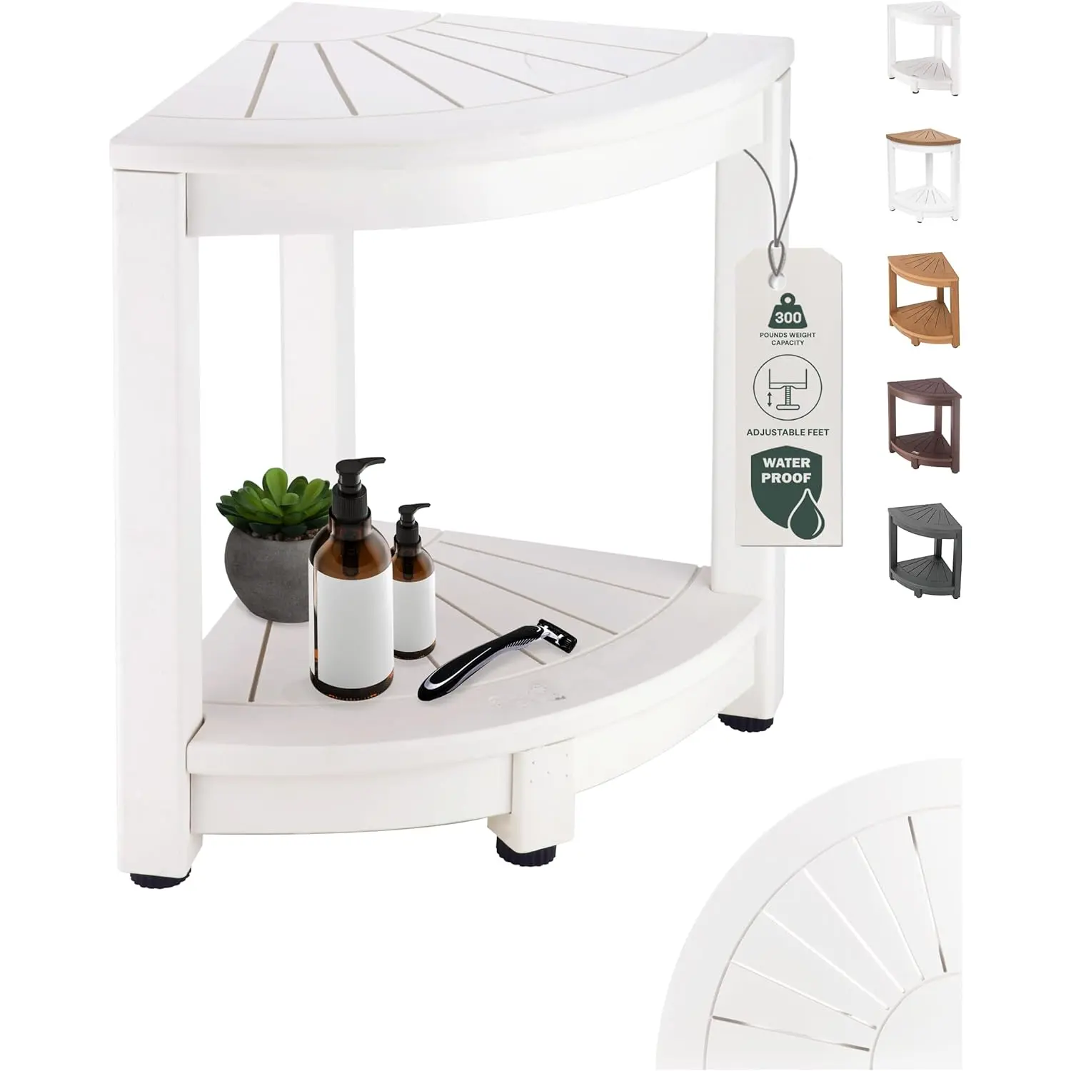 Corner Shower Stool - White  Shower Bench for Shaving  & to Sit On - Easily Assembled Corner Bench & Shelf - Restroom Organizer - Restroom Decor