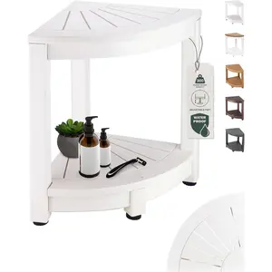 Corner Shower Stool - White  Shower Bench for Shaving  & to Sit On - Easily Assembled Corner Bench & Shelf - Restroom Organizer - Restroom Decor