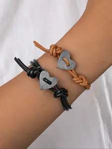 Boho Style Heart-Shaped Leather Bracelet, Dual-Layer Braided Design, Perfect Gift for Friends & Family, Daily Wear Accessory