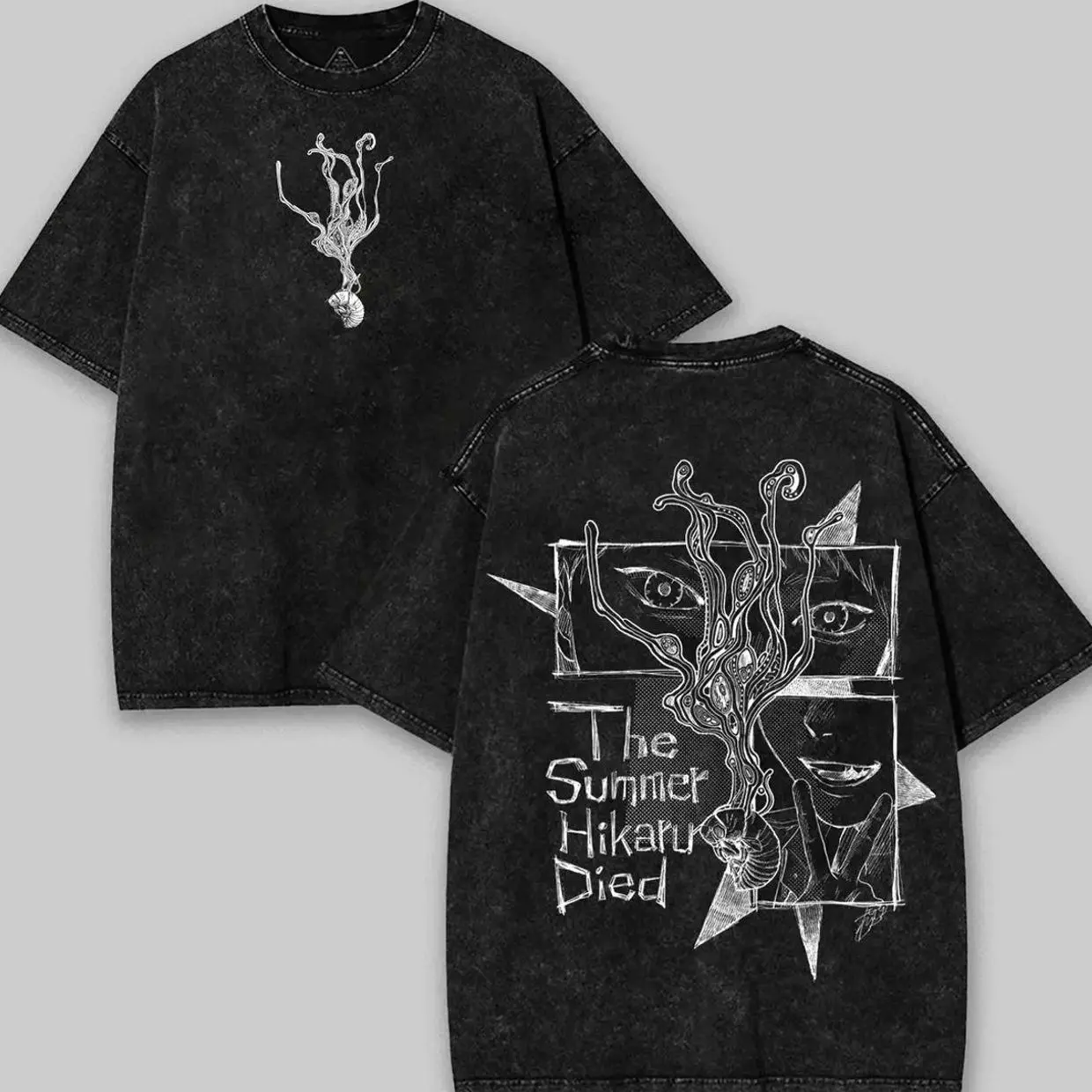 The Summer Hikaru Died Acid Washed Lightweight Cotton TShirt, Horror Anime Shirt, Perfect Gift for Anime Fans and Manga Lovers Menswear Top 1TX B9C