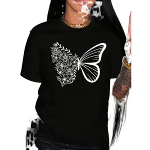Women's Butterfly Tee with Soft Fabric – Short Sleeve Crew Neck, Perfect for Year-Round Wear
