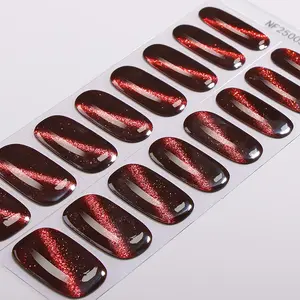 16pcs Gradient Cat Eye Gel Nail Strips, Shiny Self-Adhesive Full Set, Glitter Decorative Nails, UV Lamp Required, Easy to Apply and Remove, DIY Nail Art for Women and Girls