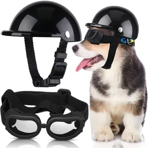 Sunglasses and 4 Inch Padded Puppy Motorcycle Helmet Adorable Dog Goggles with Adjustable Belt for Small Dogs Puppy Riding(Black,S)