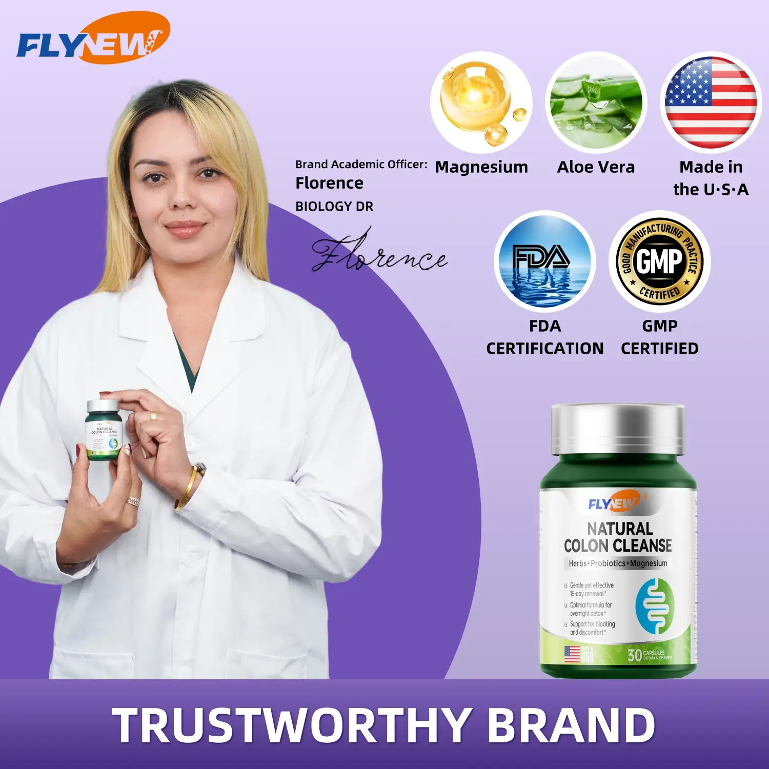 FLYNEW 15 Day Cleanse - Gut and Colon Support | Organic Ingredients - Magnesium | Relieves Occasional Constipation, Bloating & Gas - 30ct each bottle