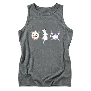 Halloween Cute Sea Animals Tank Top Rayon Polyester Spandex Blend, Women's Pumpkin Ghost Shark Graphic Vest, Casual Summer Top