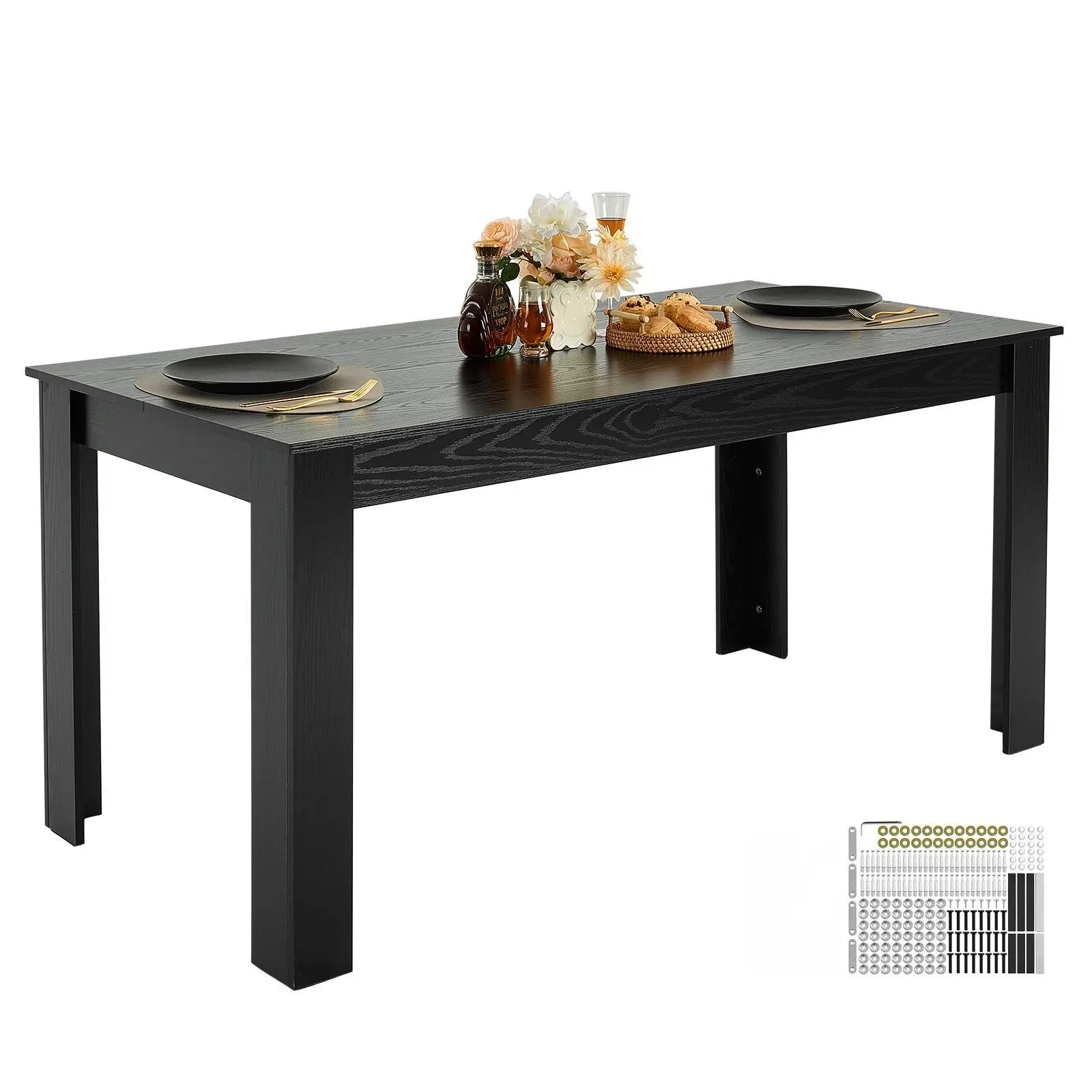 【SummerFinds】VEVOR Rectangle Dining Table,  63 inch Length Large Wood Tables for 4-6 Person, Modern Dinner Furniture, Conference Desk Supporting for 330LBS, for Home Kitchen Living Room, Black(Only Table)