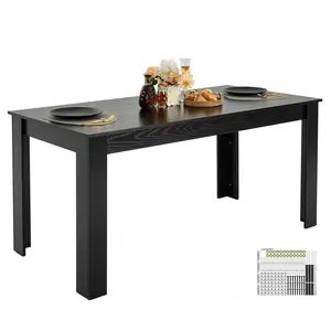 【FathersDayGift】VEVOR Rectangle Dining Table,  63 inch Length Large Wood Tables for 4-6 Person, Modern Dinner Furniture, Conference Desk Supporting for 330LBS, for Home Kitchen Living Room, Black(Only Table)