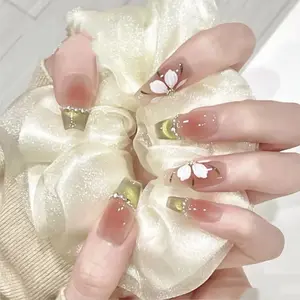 S36 Green Elf Spring and Summer Cat Eye Hand-drawn Flower Pure Hand-made Advanced Press-on Nails.detachable nails
