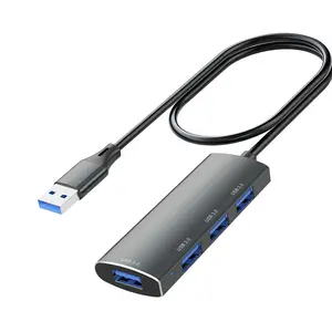 USB 3.0 Hub 4-Port Adapter, High-Speed Data Transfer USB Splitter with Power Supply Support, Compatible with Laptops, Desktop Computers, Tablets & More
