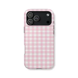 Pink Gingham Check iPhone Case for iPhone 17 16 Pro Max 15 14 Plus iPhone 13 12, Compatible Cute Aesthetic Sunday Picnic Phone Case