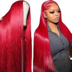 CUTE BEIN Red Lace Front Wigs with Baby Hair for Black Women Human Hair Pre Plucked Straight Colored 13x6 Lace Frontal Wig 200% Density Premium Quality