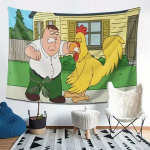 Family Guy Peter Griffin vs. The Chicken Large Polyester Tapestry - Durable Fade-Resistant Horizontal Wall Hanging for Bedroom