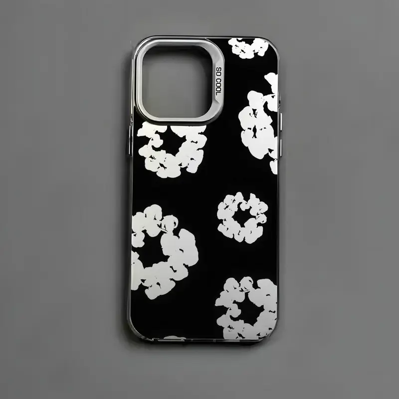 Black Flower Luxury D-Denims T-Tears Phone Case For iPhone17 16 15 14 13 12 11  Pro Max X XR 8 Plus & Sumsung Galaxy S26 Ultra / S25 Ultra / S24 Ultra Anti Fall Matte Back Cover