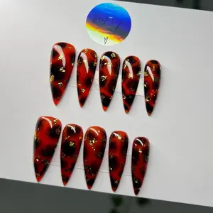 Tortoise and gold Presson nails| Luxury Presson Nails | Glue on Trendy Nails | Handmade Nails | Gel X Nails