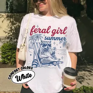Feral Girl Summer Raccoon Comfort Color Shirt, Funny Meme Raccoon T Shirt, Feral Shirt, Cowgirl Shirt, Western Shirt, Rodeo Funny Shirt