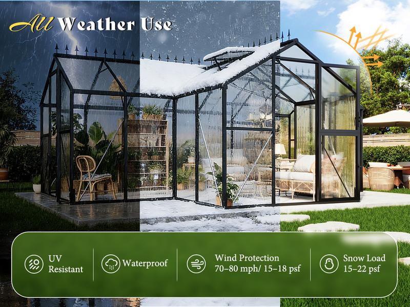 [Ships in 4 Boxes]AMERLIFE Greenhouse for Outdoors, Quick-Lock Assembly, Aluminum Frame with 2 Vents, Doors, and Walk-in Design for Garden or Backyard