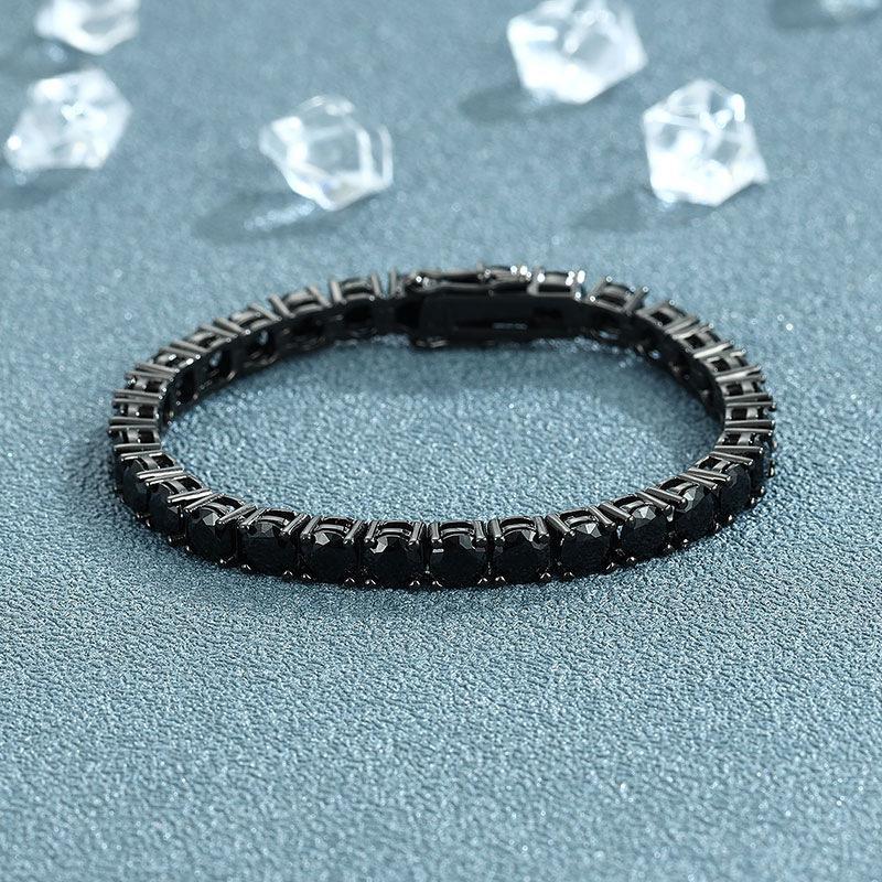 EWYA Full 3/4/5/6.5mm Black Moissanite Tennis Bracelet for Men Women Unisex 925 Silver Plated 18K Black Gold Hip Hop Bracelets