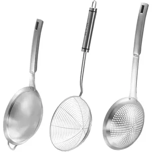 3 pieces stainless steel food filter spoons, spider filter strainer spoons set, suitable for cooking and frying, pasta, food preparation, kitchen supplies