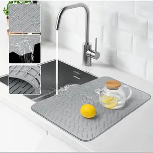 Silicone Large Size Dish Drying Mat with Built-in Drain Lip Dish Drainer Mats for Kitchen Counter Easy-Clean High Temperature Resistance Coaster, Perfect Gift for Valentine's Day Father's Day Mother's Day Anniversary Birthday