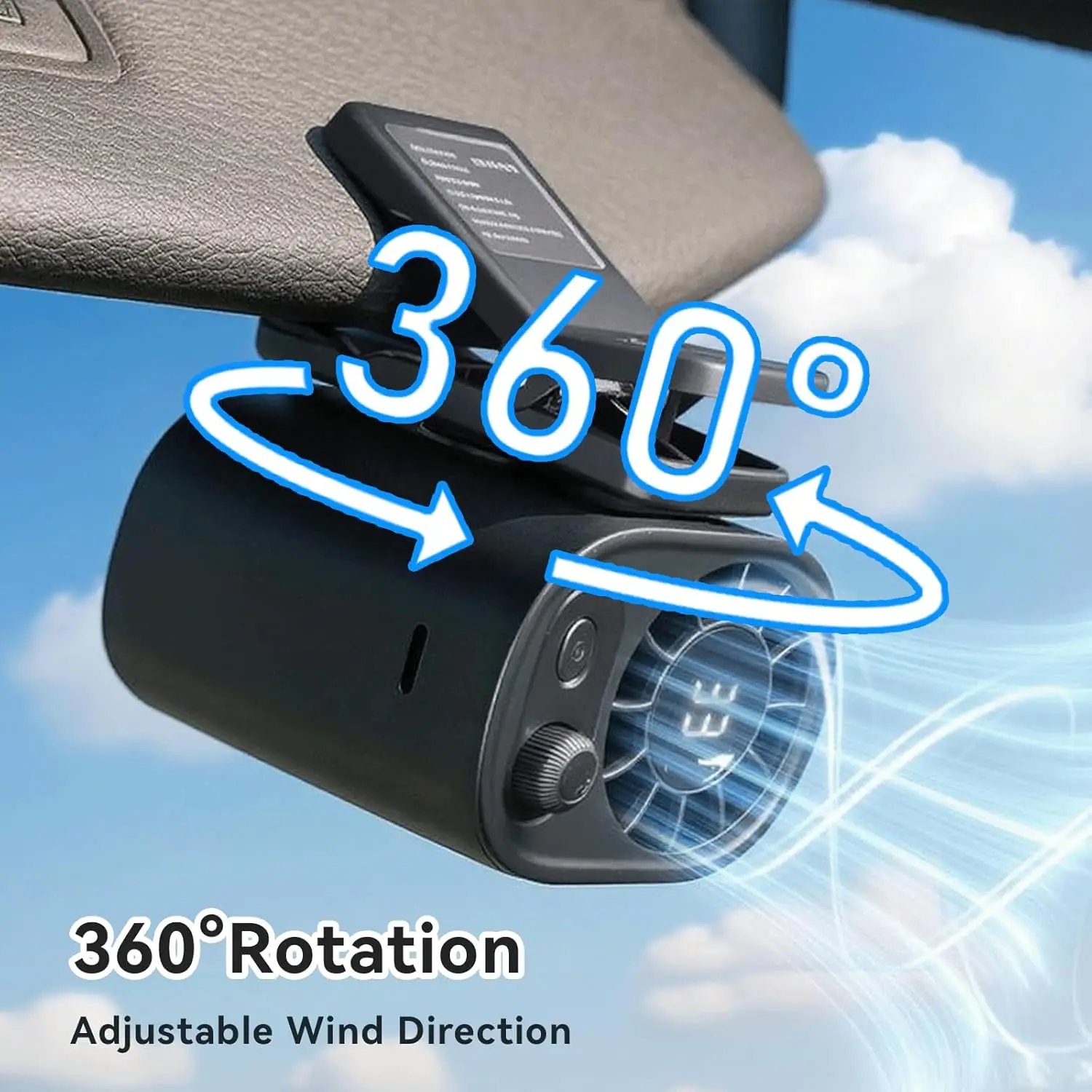 Car Clip on Fan with LED Display - 360° Rotation, 100 Speeds Adjustable, USB Rechargeable Personal Fan 1800mah Battery, Portable Car Fans for Hot Summ