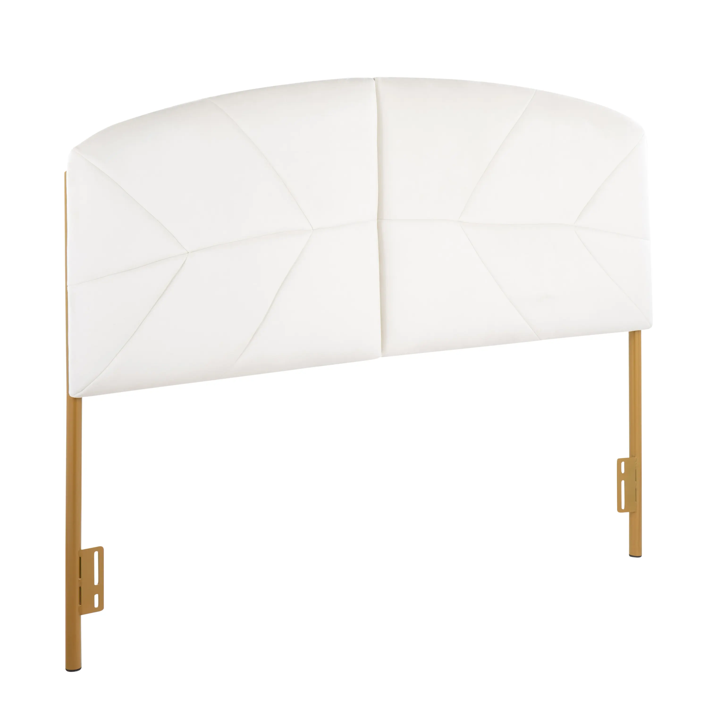 Queen Headboard with Cream Velvet Upholstery and Gold Steel Frame, Contemporary Style