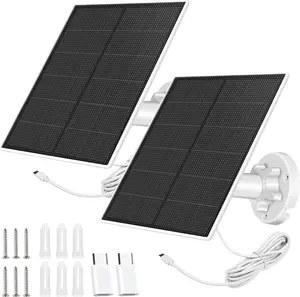 2 Pack Solar Panel for Security Camera, 5W USB Solar Panel Compatible with Rechargeable Battery Camera with Micro USB or USB-C Port,Camera Solar Panel with IP65 Waterproof, 360° Adjustable Bracket, 9.8ft Cable