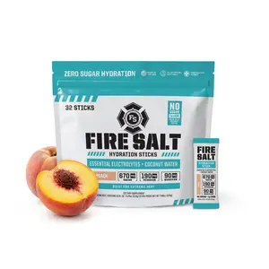 FIRE SALT PEACH Hydration Sticks - Essential Electrolytes & Coconut Water - Zero Suga - Sport Energy Drink Mix - Natural Ingredients - 3x Electrolytes - Ideal for Intense Activities - Beverage, 16 or 32 ct.