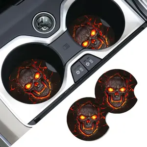 Skull Pattern Car Coasters, Car Cup Holder Coaster, Non-slip Durable Car Interior Anti-slip Mat, Car Accessories for Men & Women