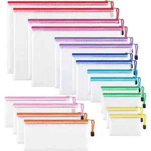 18 Pack 8 Sizes Mesh Pouch, 9 Colors, Waterproof Zipper Bags Document Multipurpose Travel Bags for Office, School, Board Game, Puzzles, Cosmetics, Travel Accessories, and Home Organization