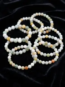 Natural Jade Bracelet - 6mm Beads, Mixed Celadon, Lavender and Honey Colors (Random Selection) Layered