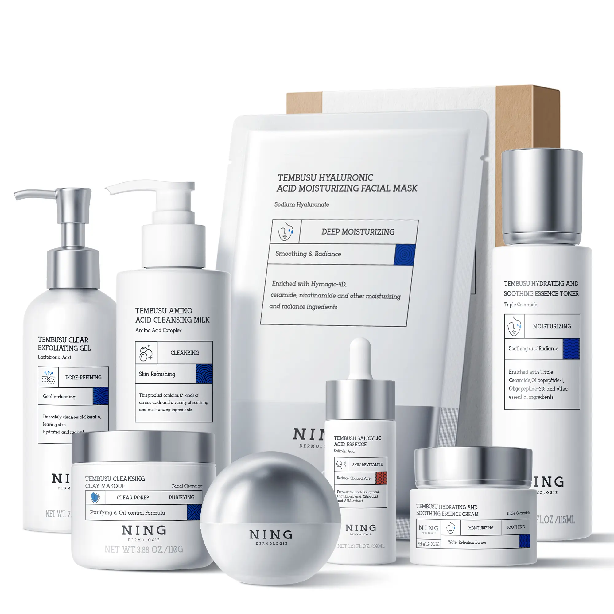NING Singapore Tembusu glow in a week set(8-piece set）|All-in-One: Cleansing, Hydrating, Conditioning, Brightening, Acne-Fighting, Firming, Anti-Aging | Full-Range Care, Plant Extracts, Gentle Formula | Creates smooth Glass Skin prequel hydration bundle